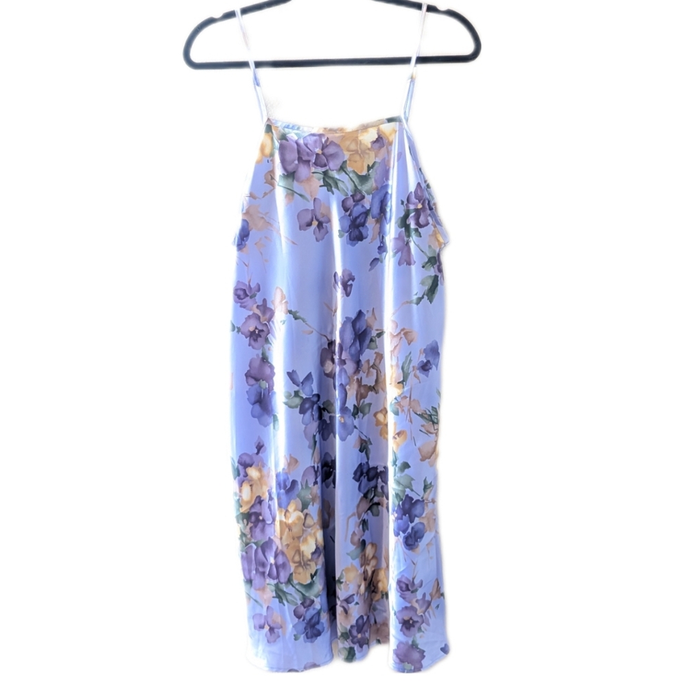Vintage Avenue Nightie sz 18 20 Purple Floral Satin Teddy Slip Dress 2X Lingerie